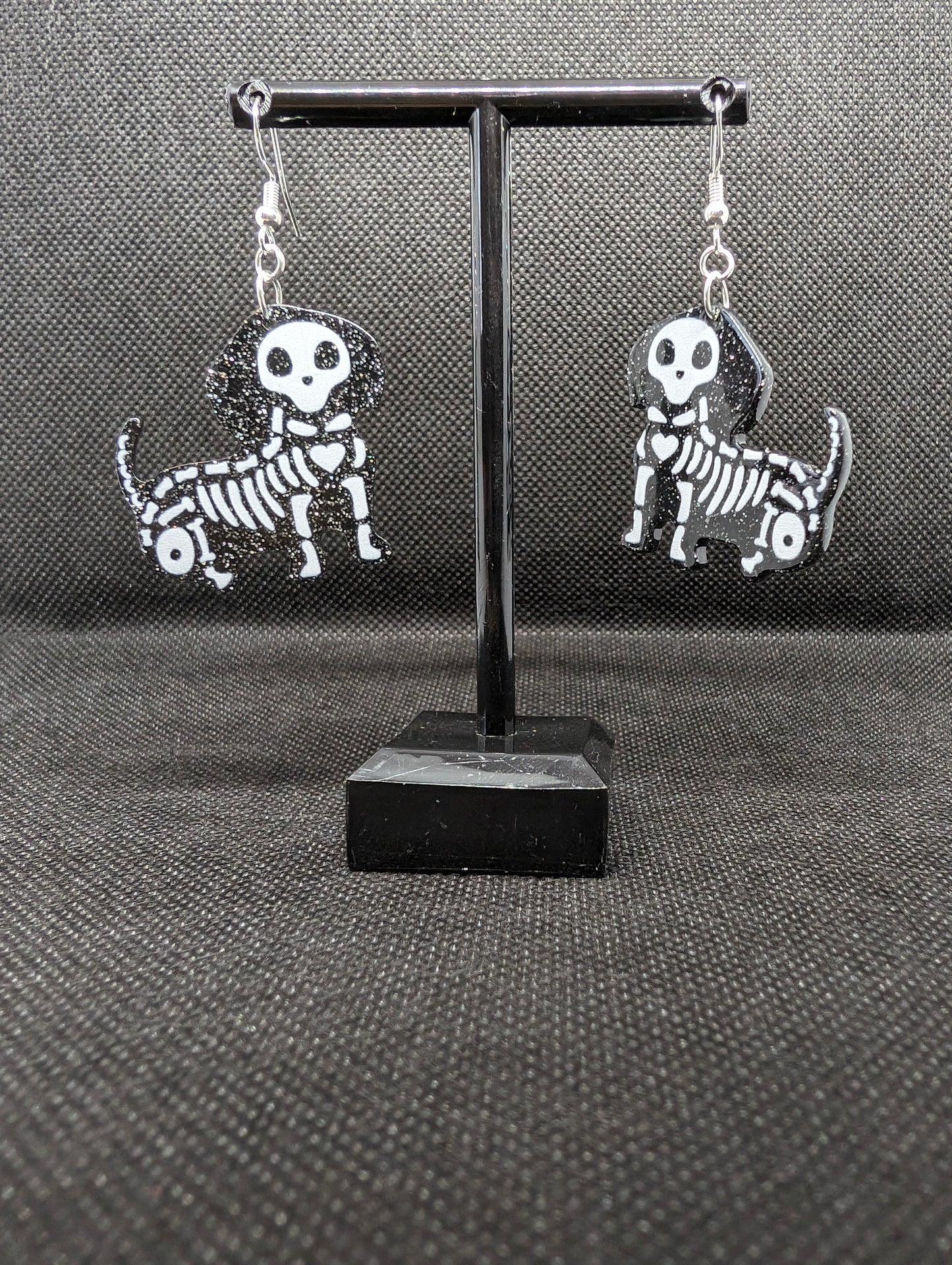 Skeleton dog earrings