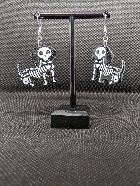 Skeleton dog earrings